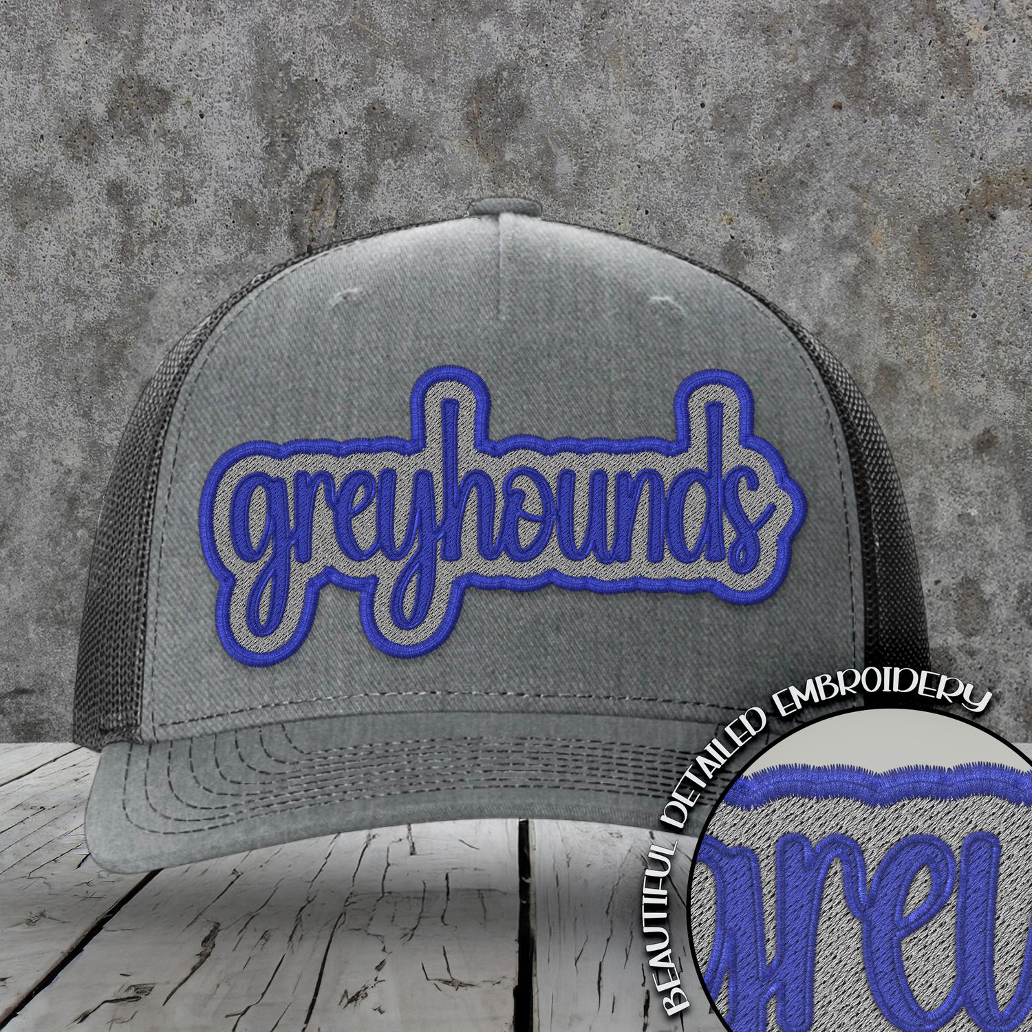 Mascot Embroidered Names | Greyhounds | Royal - Grey | DIGITAL DESIGN