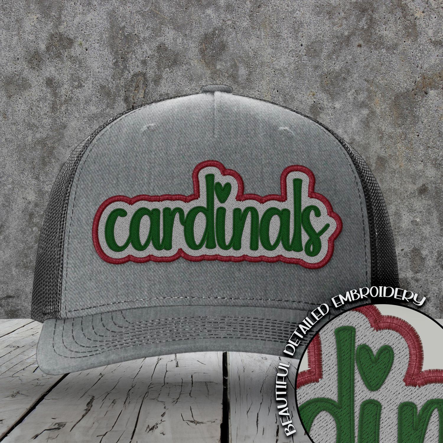 Mascot Embroidered Names | Cardinals | Hunter Green - Grey - Maroon  | DIGITAL DESIGN