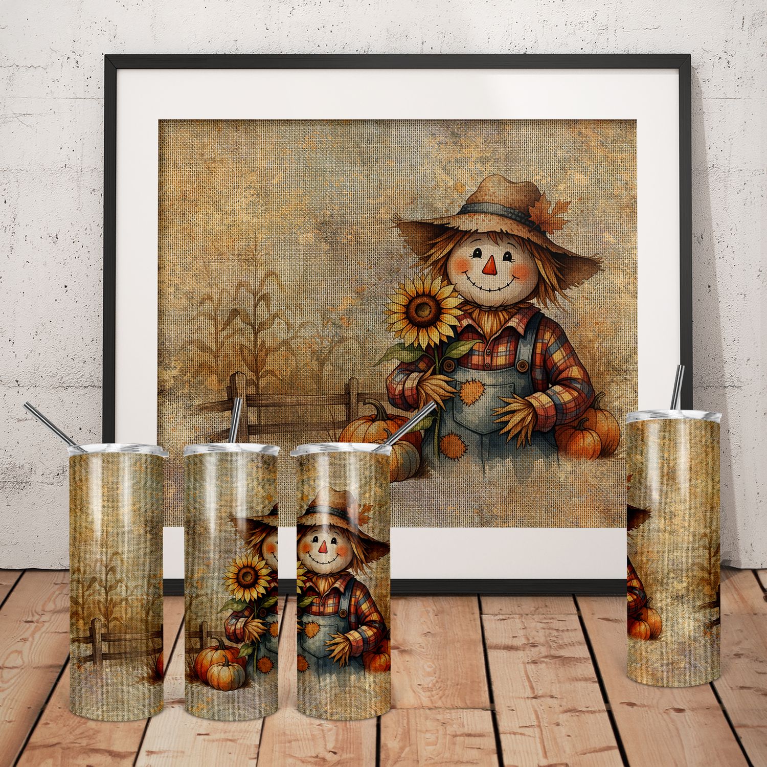 Smiles and Sunflowers Scarecrow - 20oz Tumbler | DIGITAL DESIGN