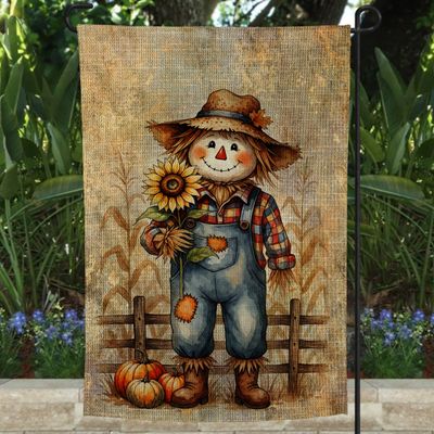 Smiles and Sunflowers Scarecrow - Garden Flag - 12x18 |  DIGITAL DESIGN
