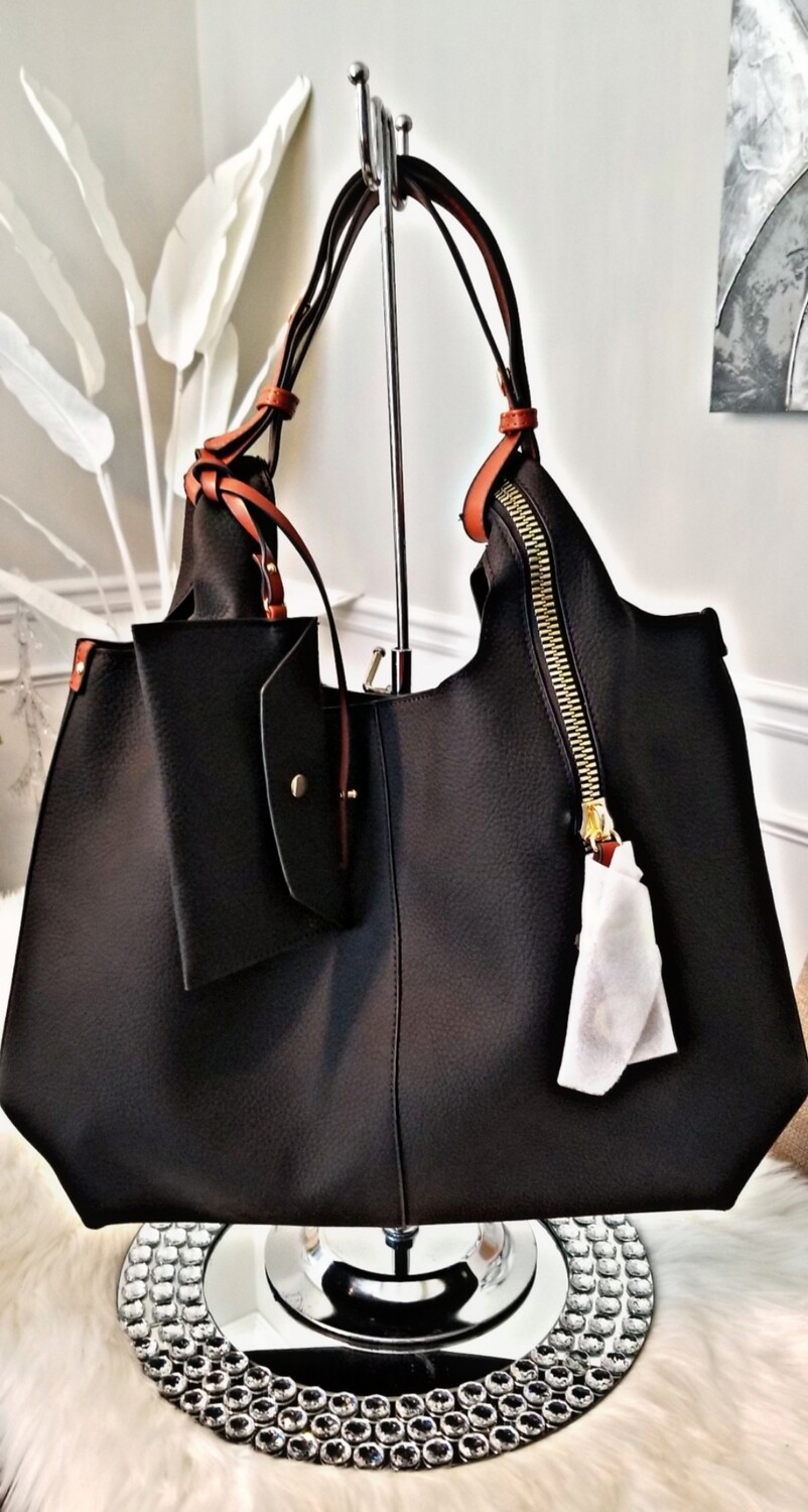 Black Large Shoulder Bag 3 pc