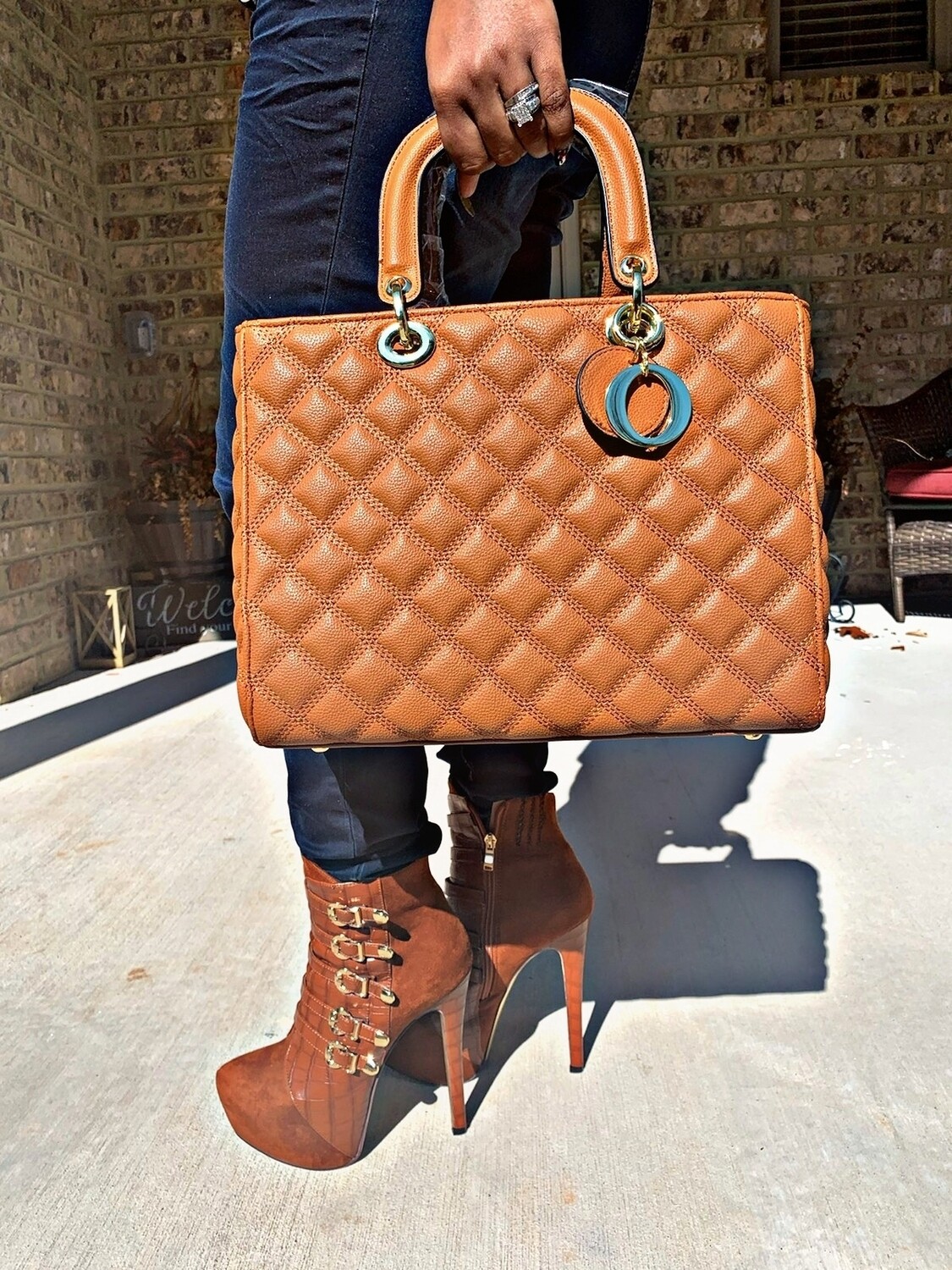 Quilted Brown Tote 