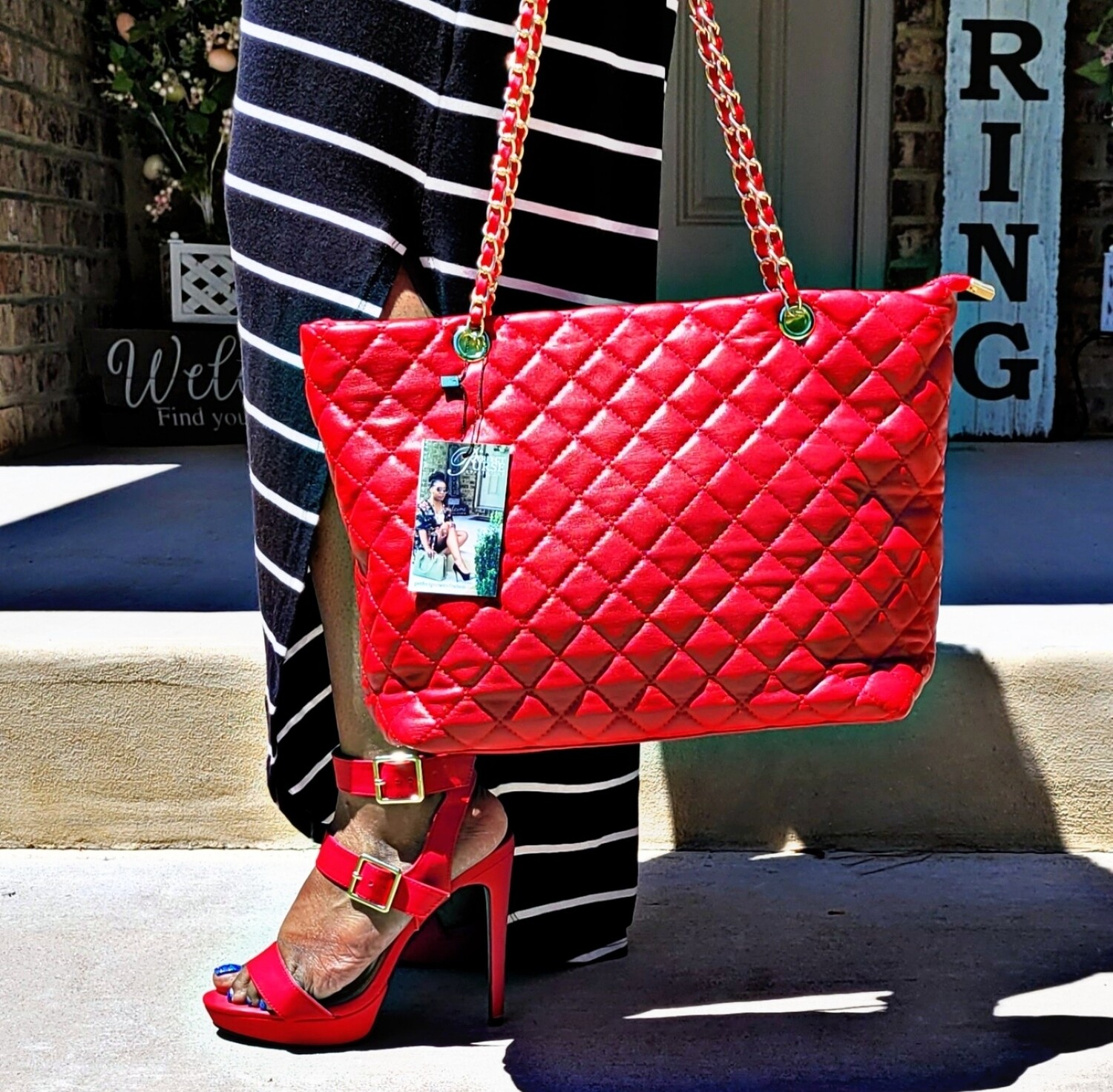 Red Quilted Tote 2 pc