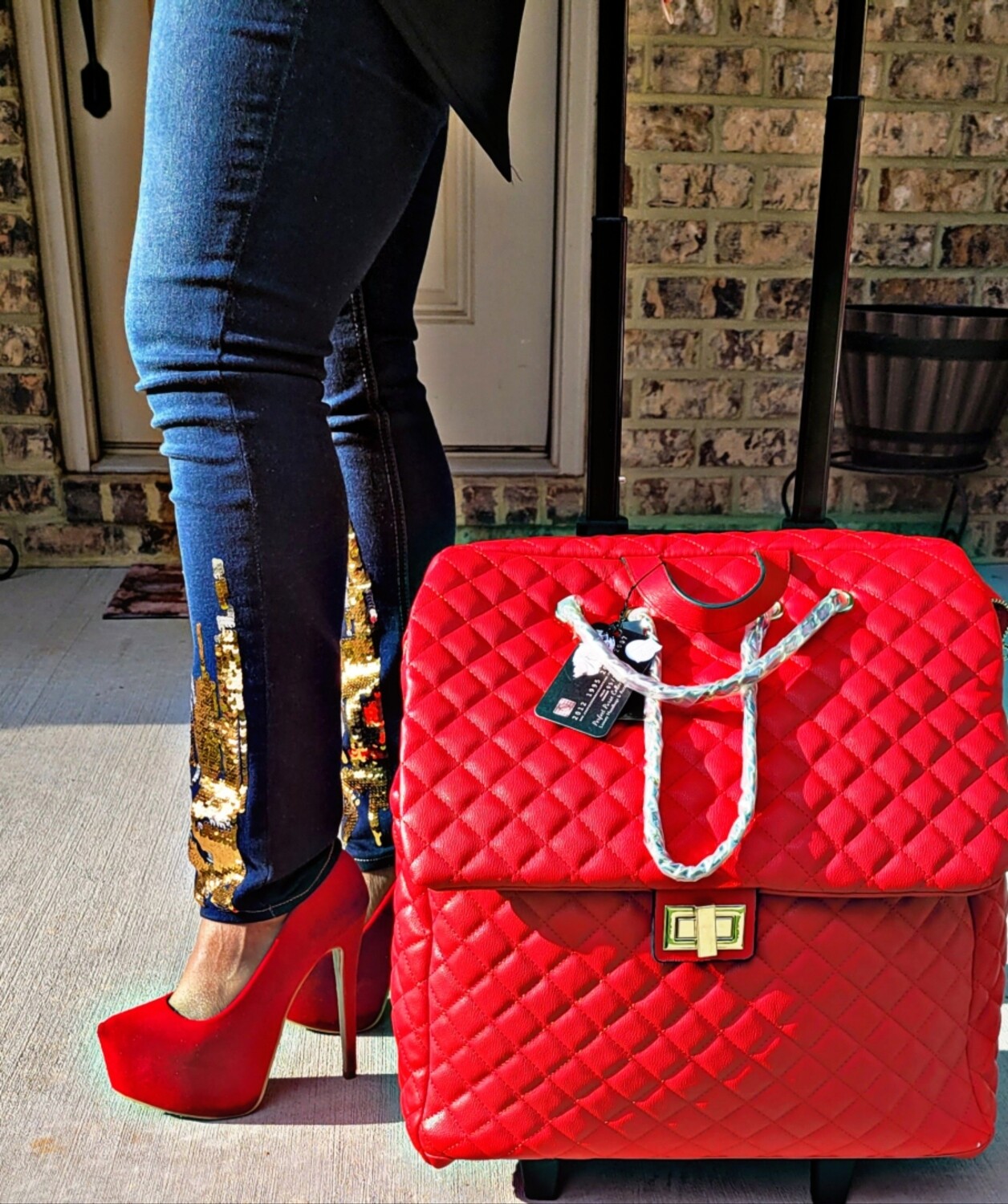 Red Quilted Luggage
