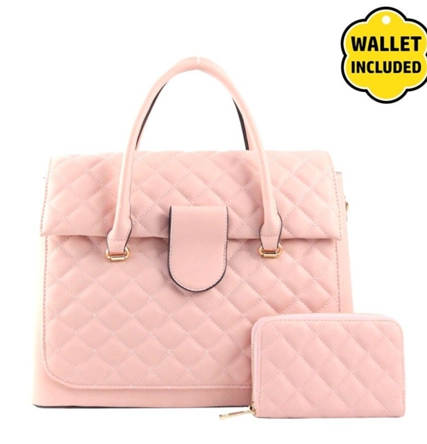Perline Pink Quilted Tote 2 pc
