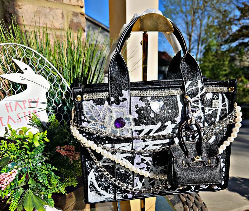 Black/Purple Embellished Tote