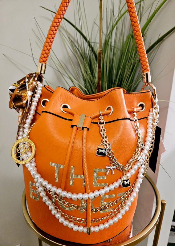 Embellished Orange Bucket Bag