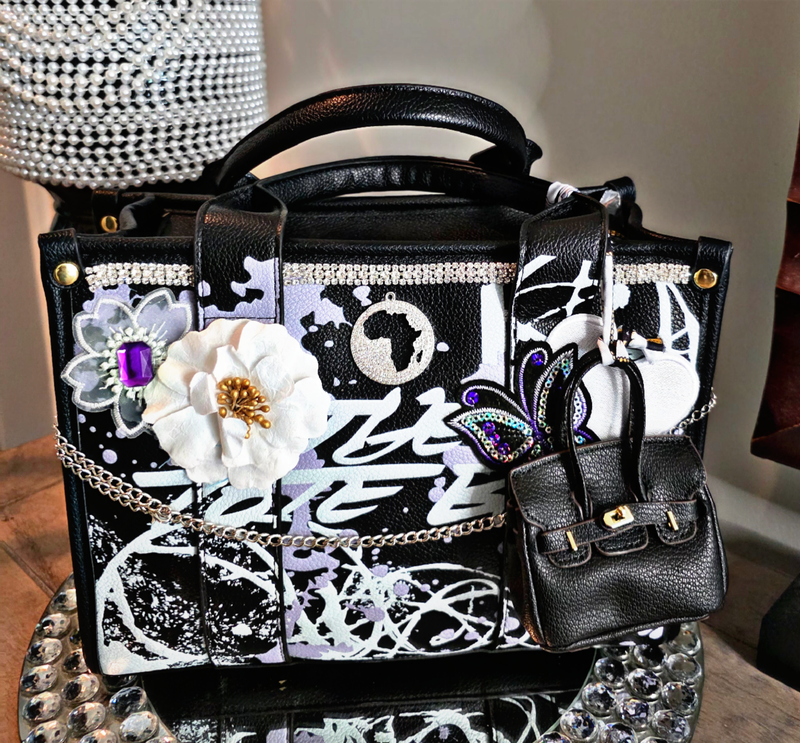 Black/Purple Embellished Tote