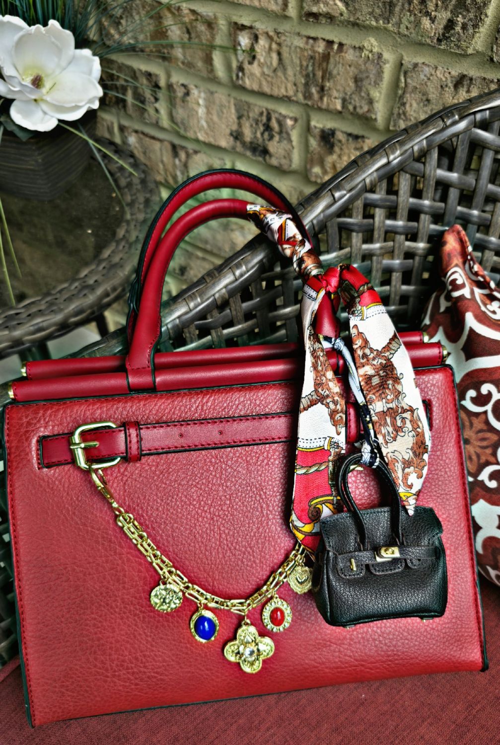 Red Embellished Satchel