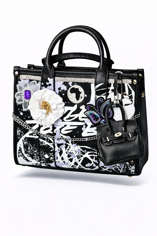 Black/Purple Embellished Tote
