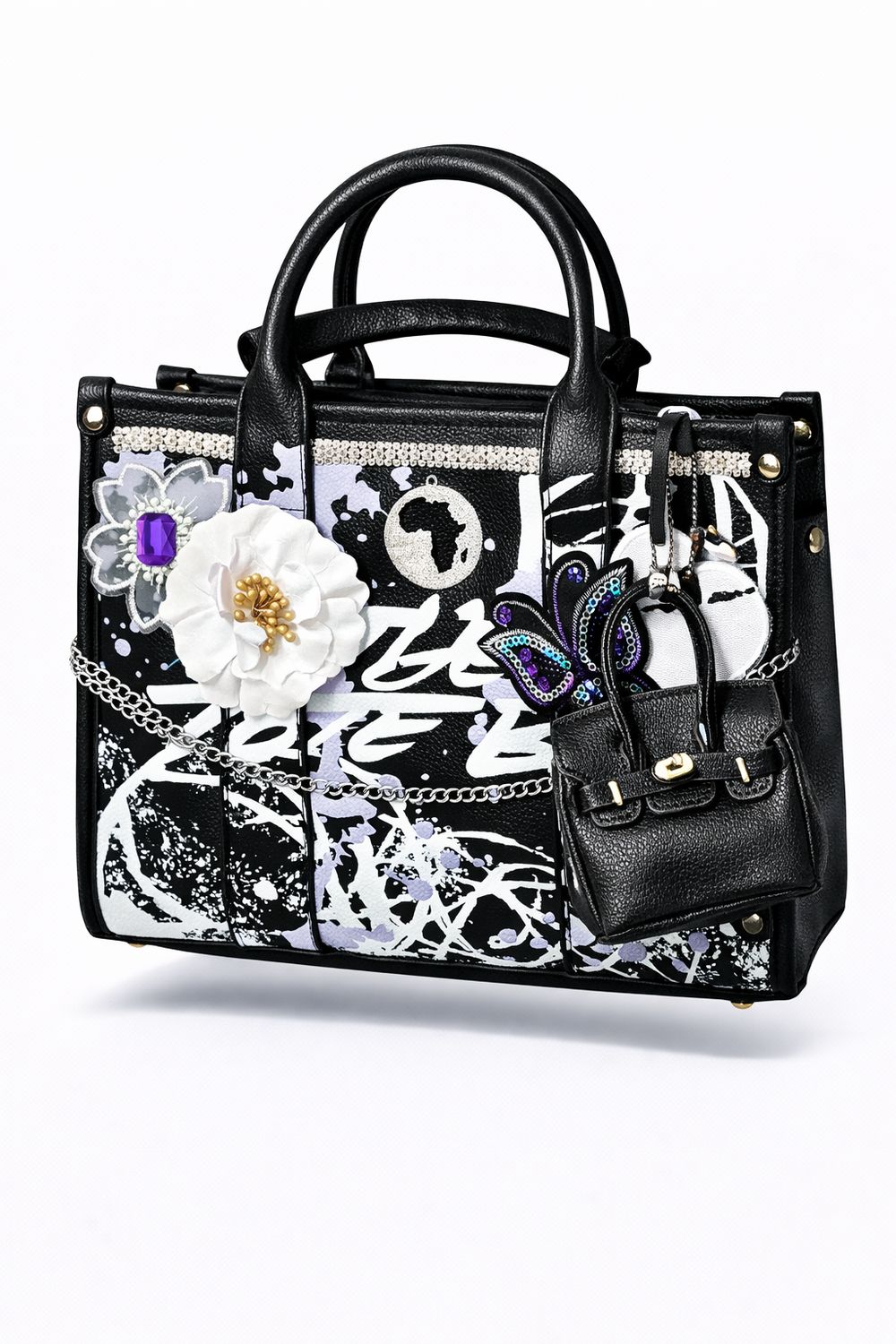 Black/Purple Embellished Tote
