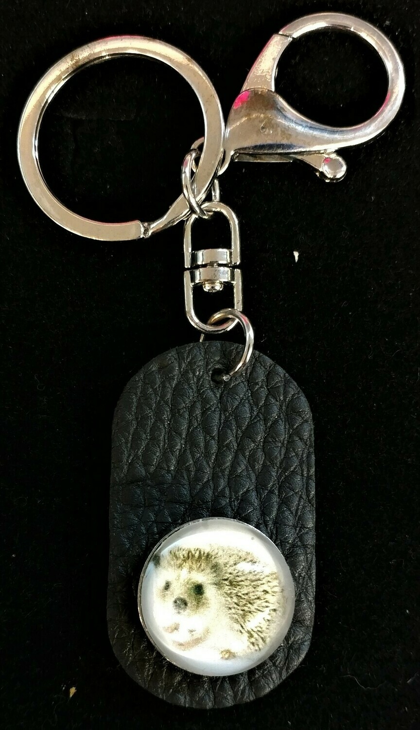 Hedgehog Black Leather Key Chain