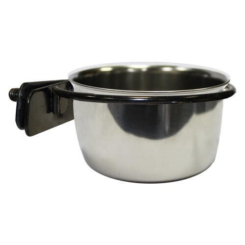 Feed Cups (Stainless Steel & Holder), Feed Cups: (2 Pack) Small Silver Feed Cups/Holders