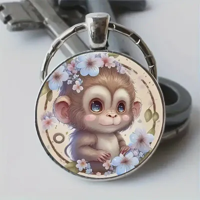 Monkey & Flowers Key Ring