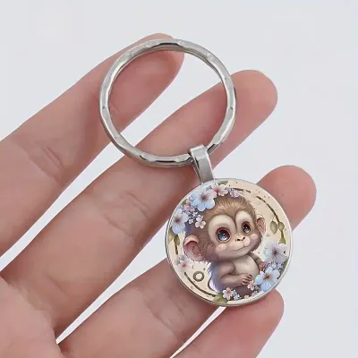Monkey & Flowers Key Ring