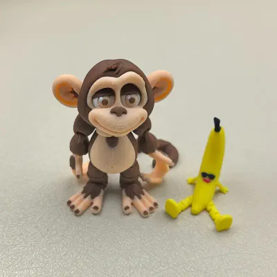 3D Monkey (Brown or Black) with Banana Friend