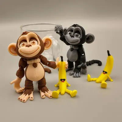 3D Monkey (Brown or Black) with Banana Friend