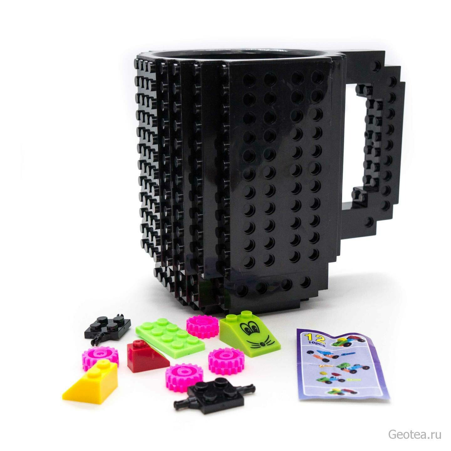 Кружка в стиле Лего 350 мл. черная с мини набором