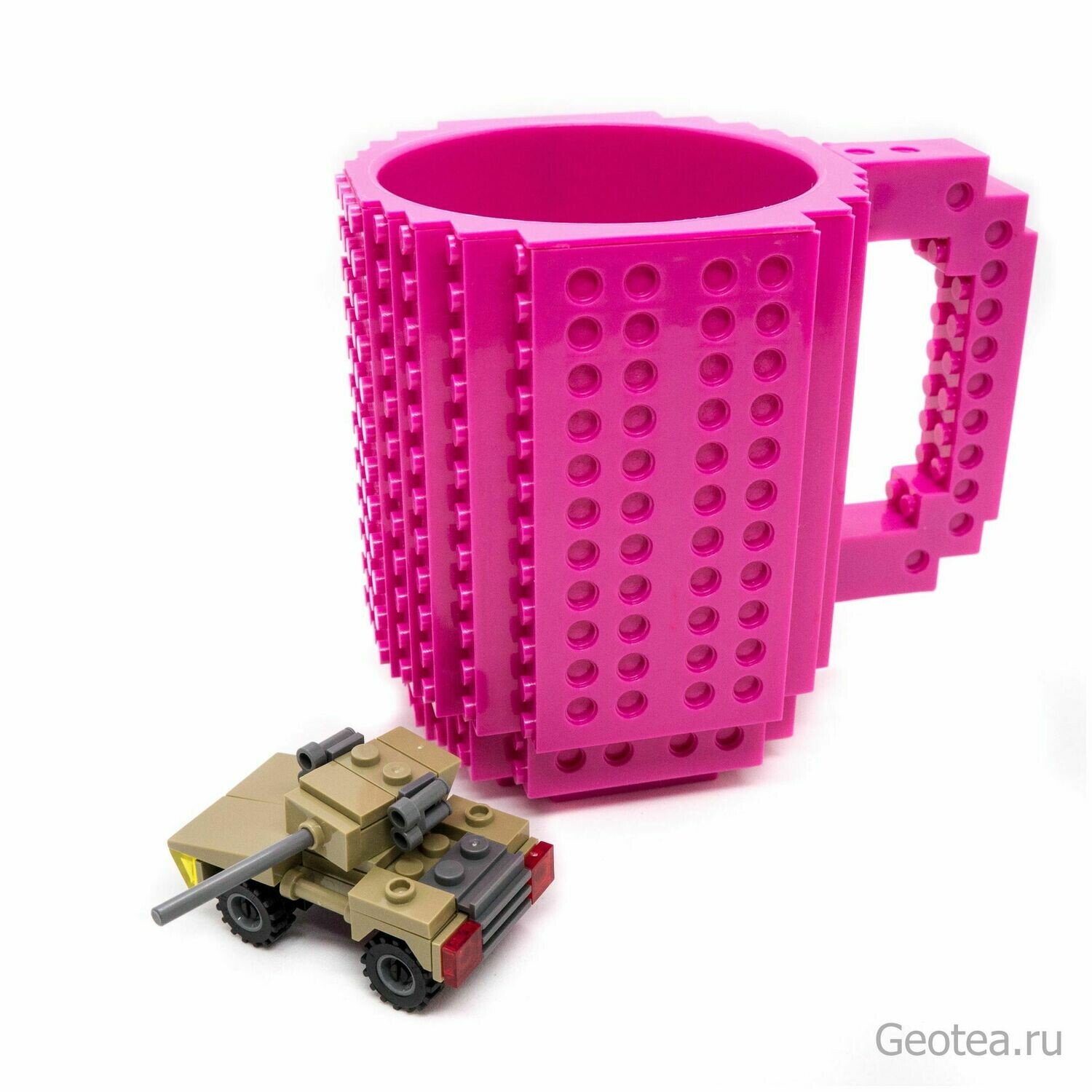 Кружка в стиле Лего 350 мл. фиолетовая с мини набором