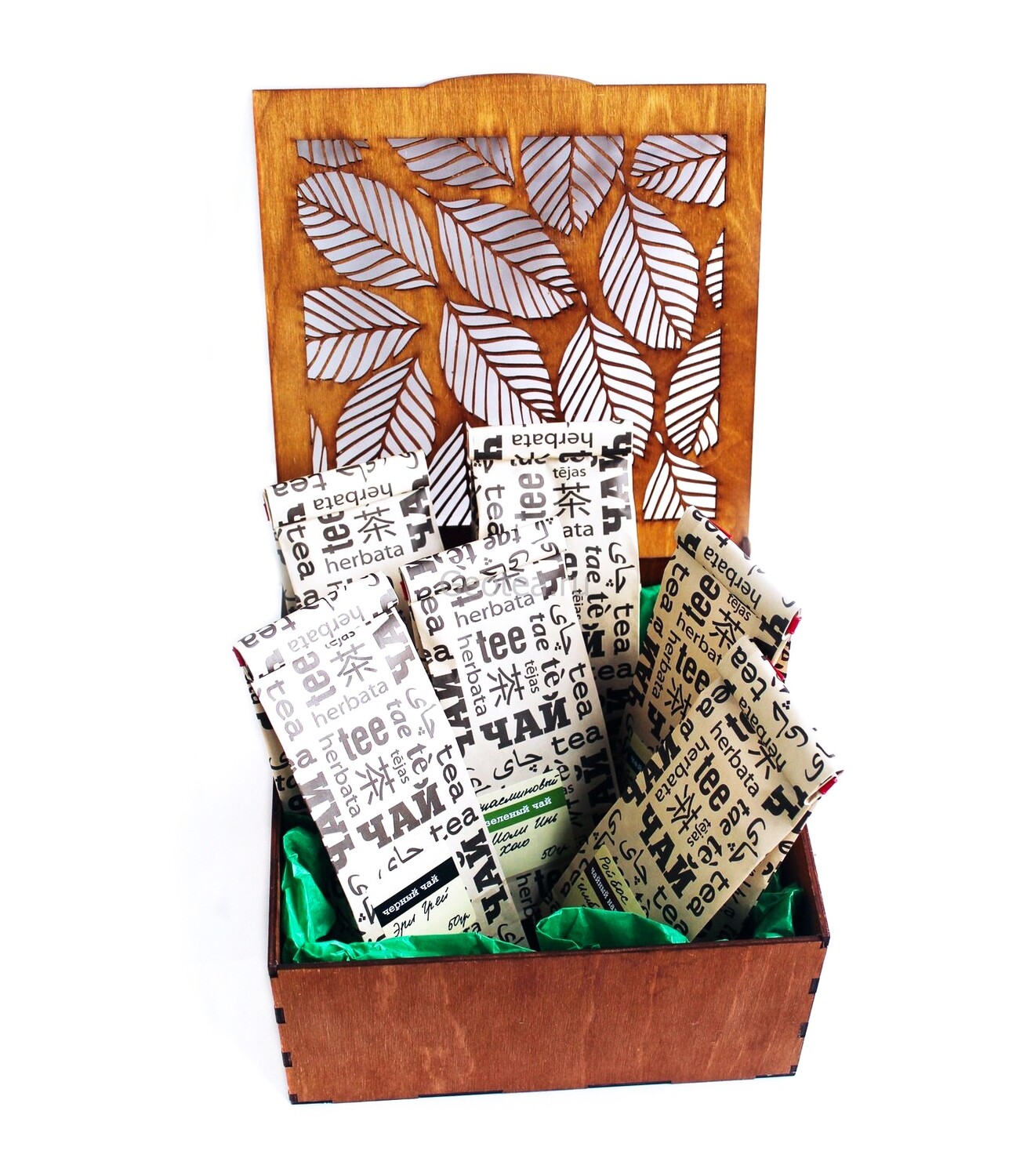 Подарочный набор "Чайный лист", темная коробка, 6 видов чая