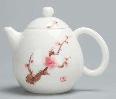 Чайник "Сакура" белый нефрит ручная роспись, 250мл., фарфор белый