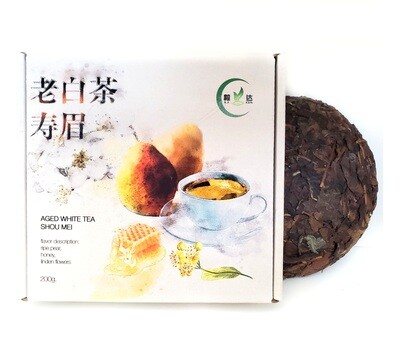 Чай Белый Шоу Мэй Лао Бай Ча "Брови Долголетия", мини бин 200гр., прессованный