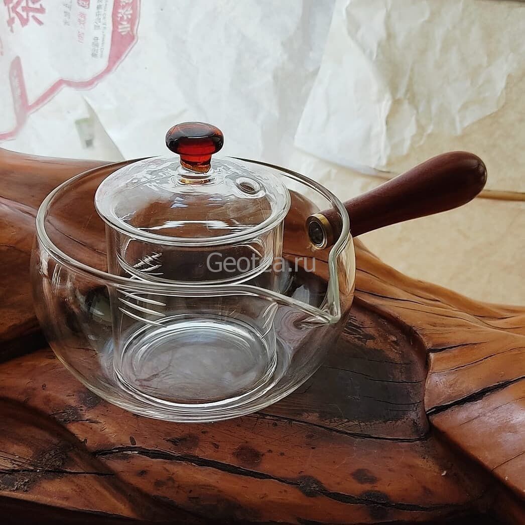 Чайник для варки с боковой деревянной ручкой, стекло, 500мл.