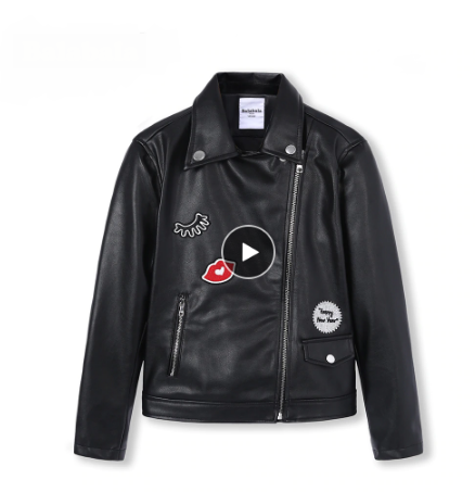 Teenager Girls Jacket Outwear Spring Autumn Clothes​, Girls PU Leather Biker Jacket Moto Jacket with Applique Children