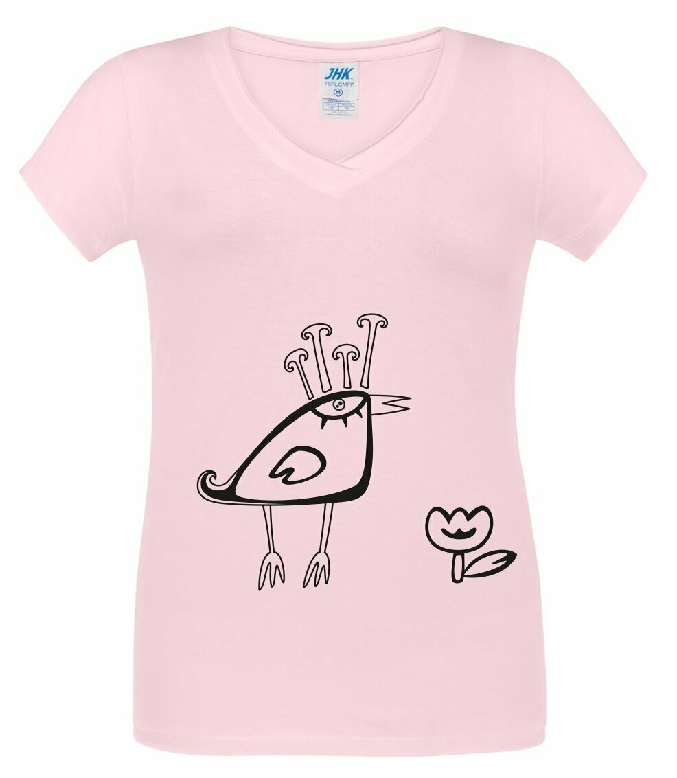 Camiseta mujer cuello de pico 'Pájaro'