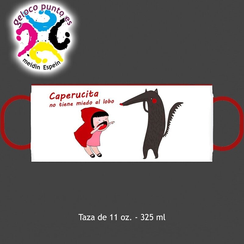 Taza de plástico "Caperucita valiente" con asa de color