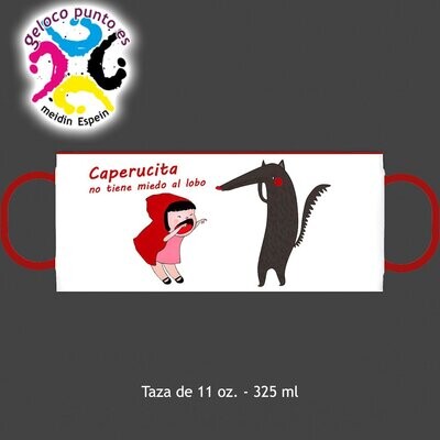 Taza de plástico "Caperucita valiente" con asa de color