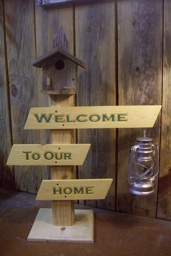 Welcome To Our Home Sign Post with working lantern