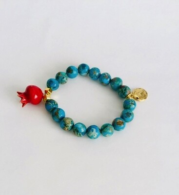 Turquoise Ceramic Pomegranate Bracelet with coin