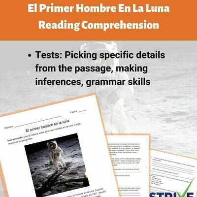 The First Man On The Moon Reading Comprehension Worksheet - Spanish Version