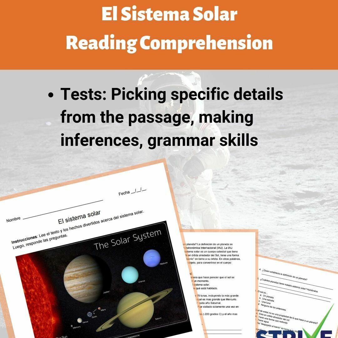 The Solar System Reading Comprehension Worksheet - Spanish Version Within Spanish Reading Comprehension Worksheet