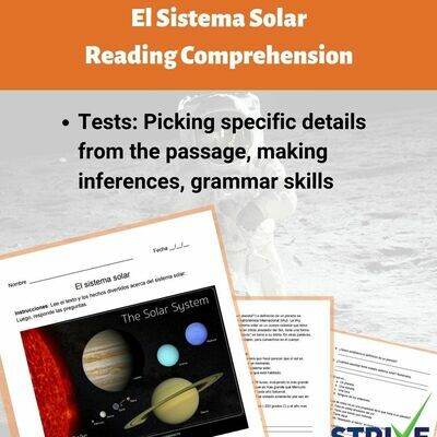The Solar System Reading Comprehension Worksheet - Spanish Version
