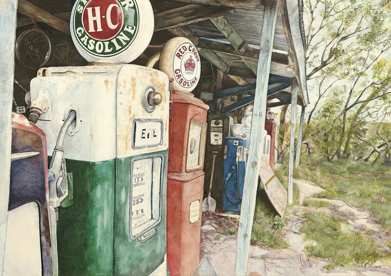 "Gas Pumps" Print - Somerset Velvet Watercolor Paper