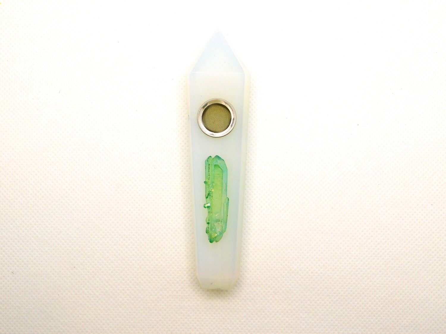Moonstone Pipe with Green Aura Quartz