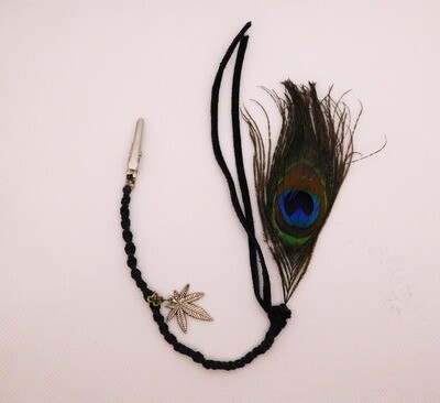 Peacock feather on black hemp clip