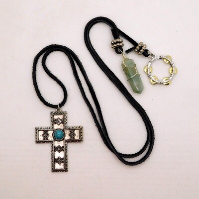 Western Native Tribal Cross Leather Necklace