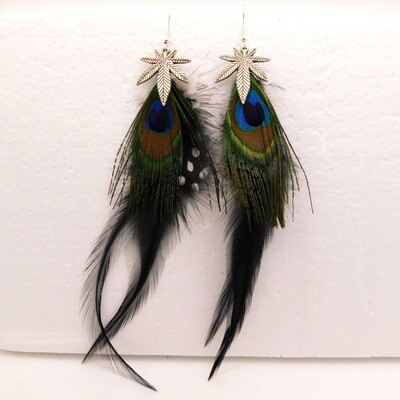 420 Stoner Peacock Feather Earrings
