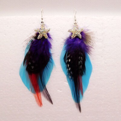 Rhinestone Starfish Feather Earrings