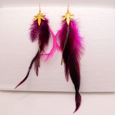 Gold 420 Pink Feather Earrings