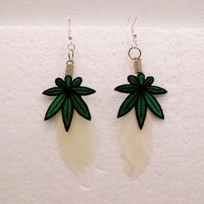 420 White Feather Earrings