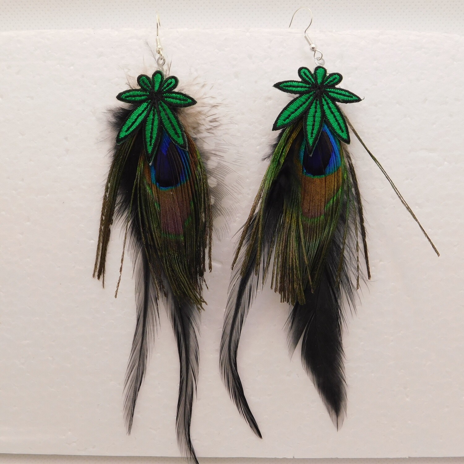 Bohemian Stoner Peacock Feather Earrings
