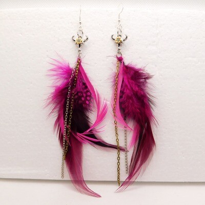 Pink Bull Feather Earrings