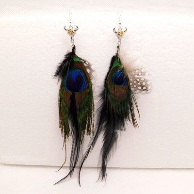 Boho Western Peacock Feather Earrings