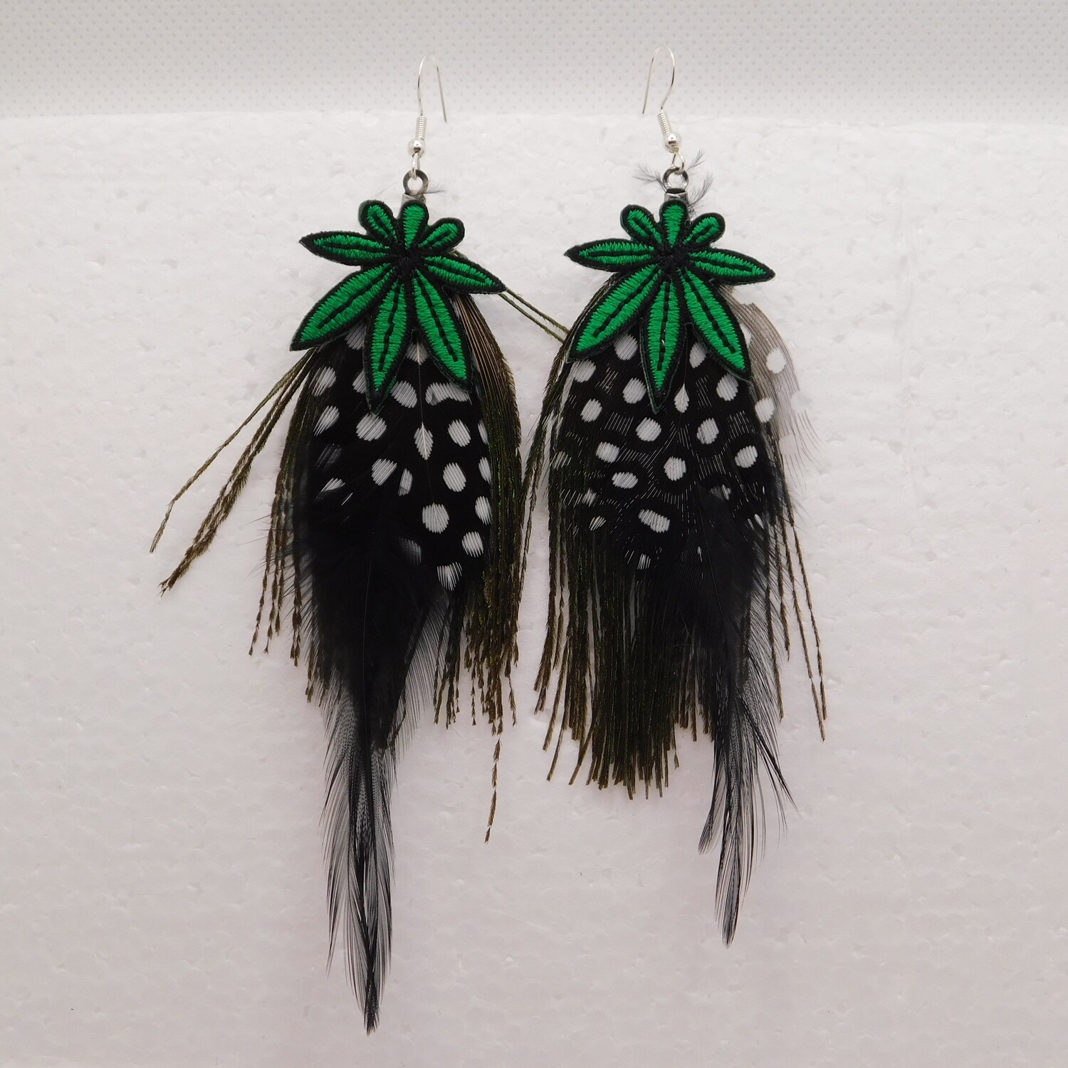 420 Polka Dot Feather Earrings