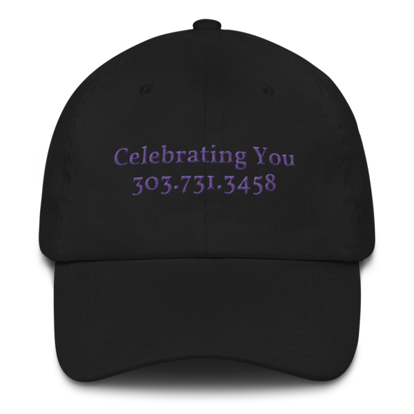 Celebrating You Designer Baseball Yupoong Hat - WNO Embroidered - Purple, Color: Black