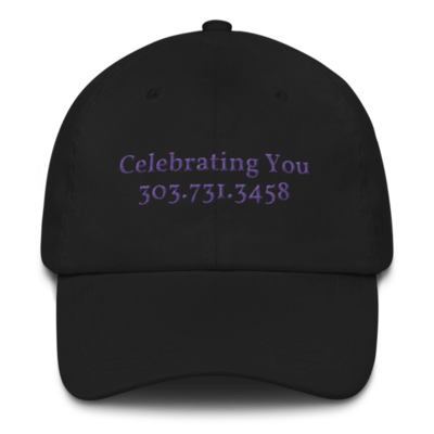 Celebrating You Designer Baseball Yupoong Hat - WNO Embroidered - Purple, Color: Black